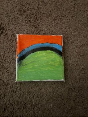 Abstract Green and Orange Canvas Art - Hand-Painted Home Accent